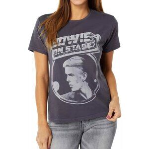 Lucky Brand David Bowie Boyfriend Graphic T-Shirt Short Sleeve Wash Gray Women S
